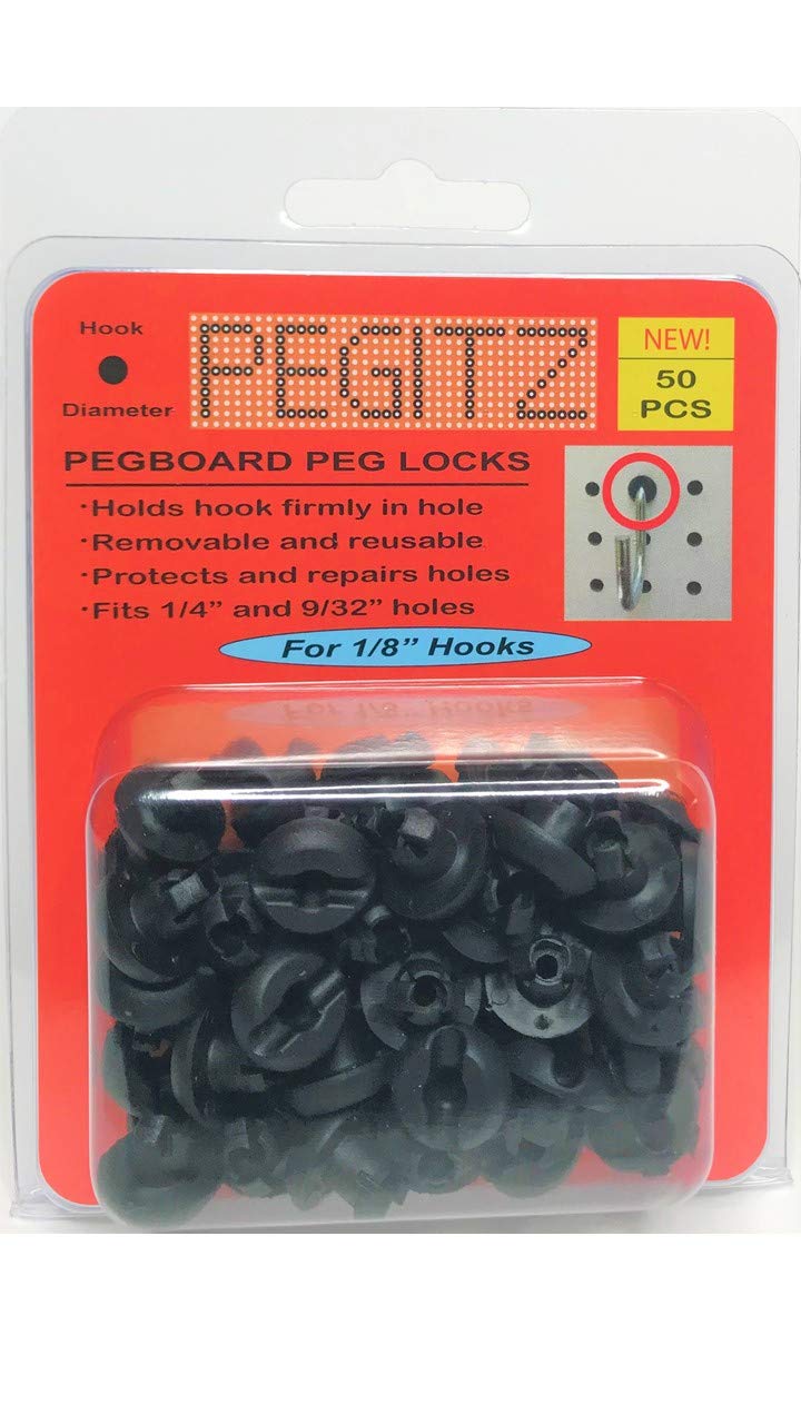 Pegitz Pegboard Peg Locks 50PCS (1/8 inch, Black) - Image 1